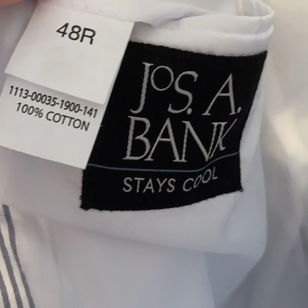 Jos.A Bank Cotton Blue White Striped Men's Blazer Pockets Two Button Size 48R